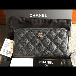 Chanel small black zip caviar wallet